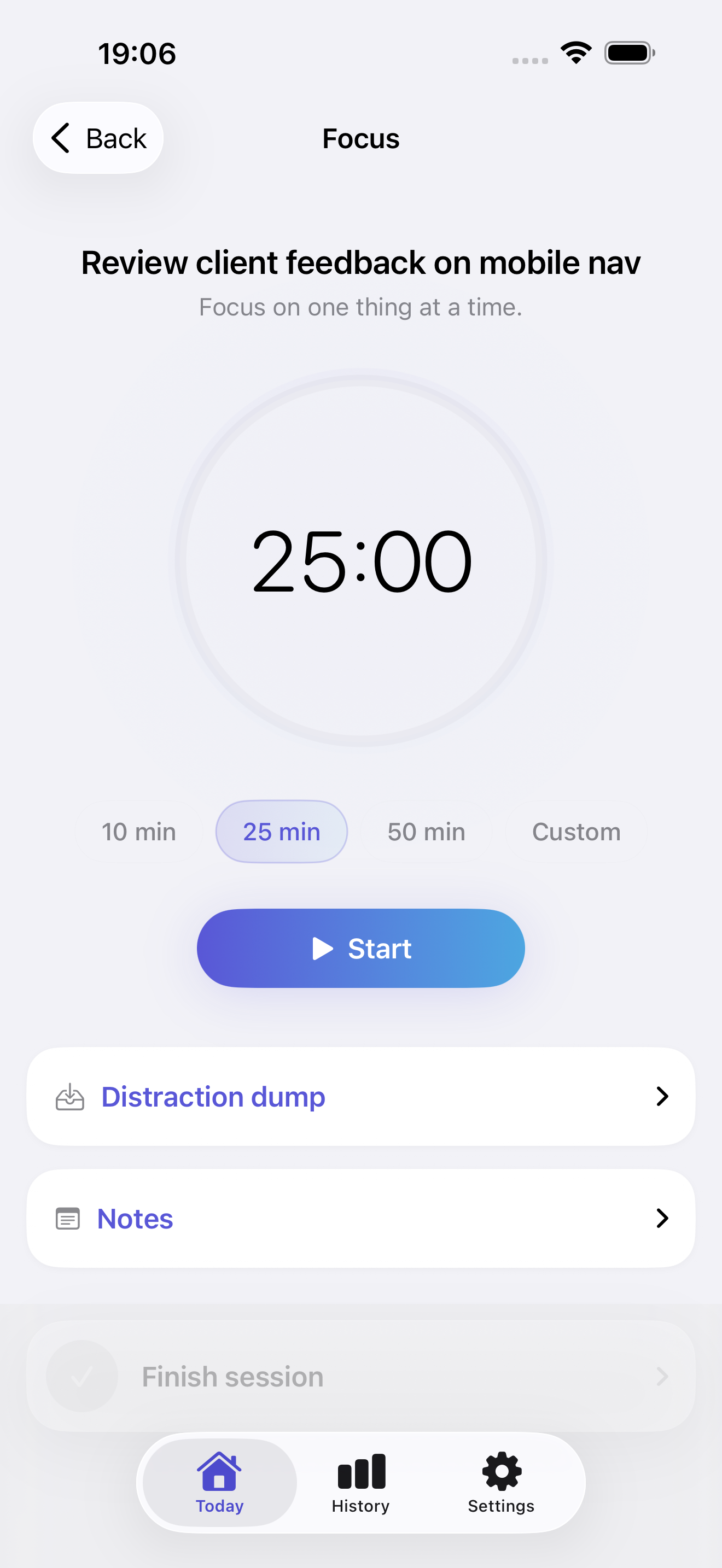 Focus timer screen